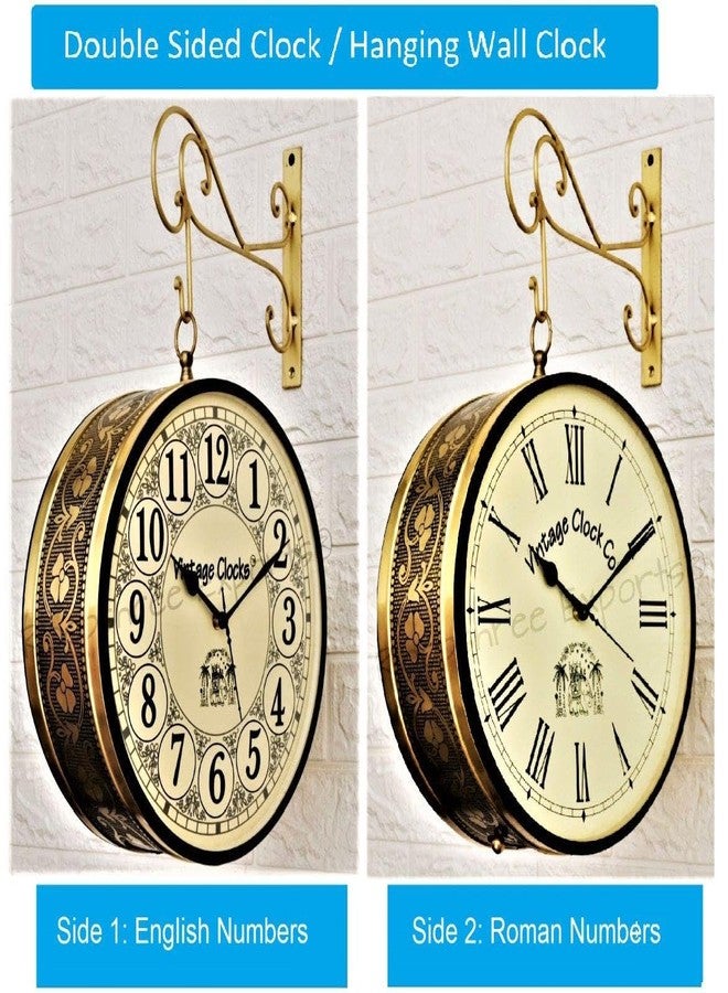 Vintage Clock Metal Handcrafted Brass Finish Double Side Railway Station Analog Clock One Side English Other Side Roman Number (10 Inches Size) - Image 2